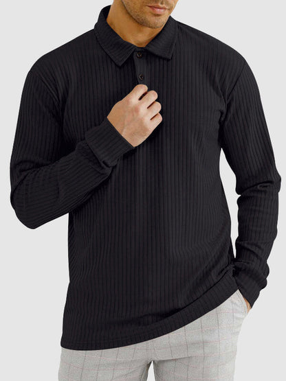 Men's solid color texture business casual POLO long-sleeved T-shirt