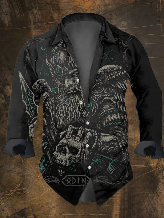 Men's Vintage Ethnic Viking Print Long Sleeve Shirt