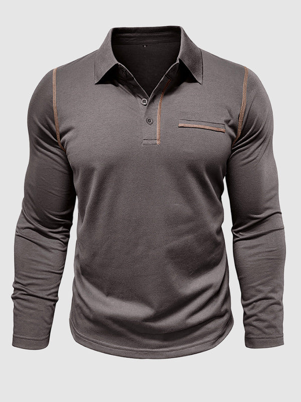 Men's lapel half-button long-sleeved Polo