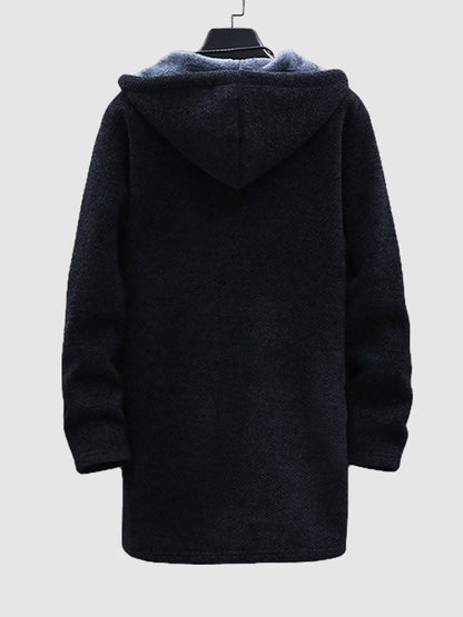 Men's Fleece-lined thickened knitted zipper Long  hooded jacket