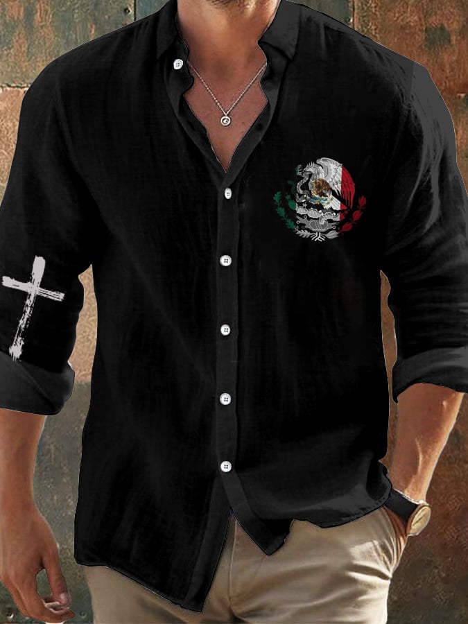 Men's Mexican Independence Day and Skull Faith Long Sleeve Shirt