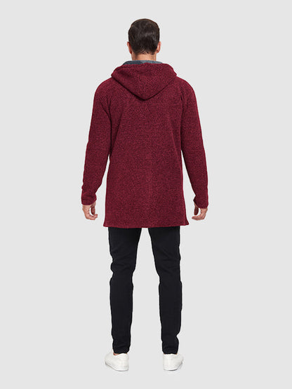 Men's Fleece-lined thickened knitted zipper Long  hooded jacket