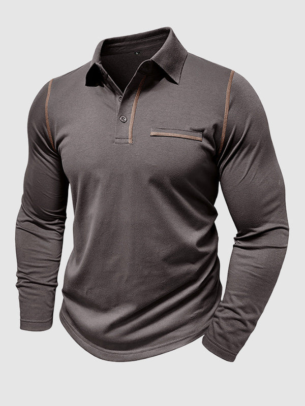 Men's lapel half-button long-sleeved Polo