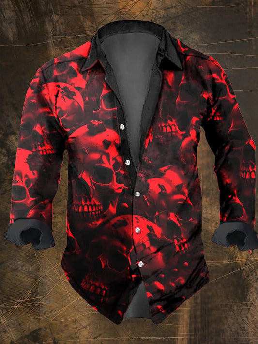 Men's Vintage Dark Skull Print Long Sleeve Shirt