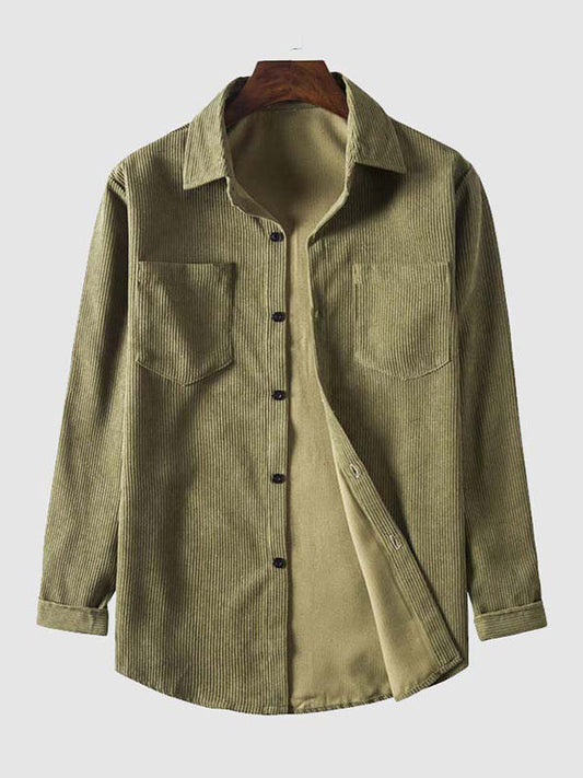 Men's Vintage Solid Color Long Sleeve Textured Corduroy Shirt