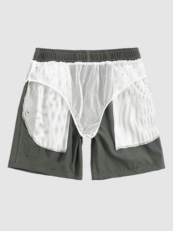 Men's solid color quick-drying drawstring beach swim shorts