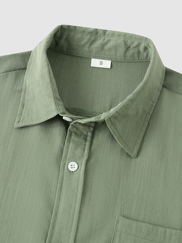 Men's Solid cotton casual lapel solid color short-sleeved shirt