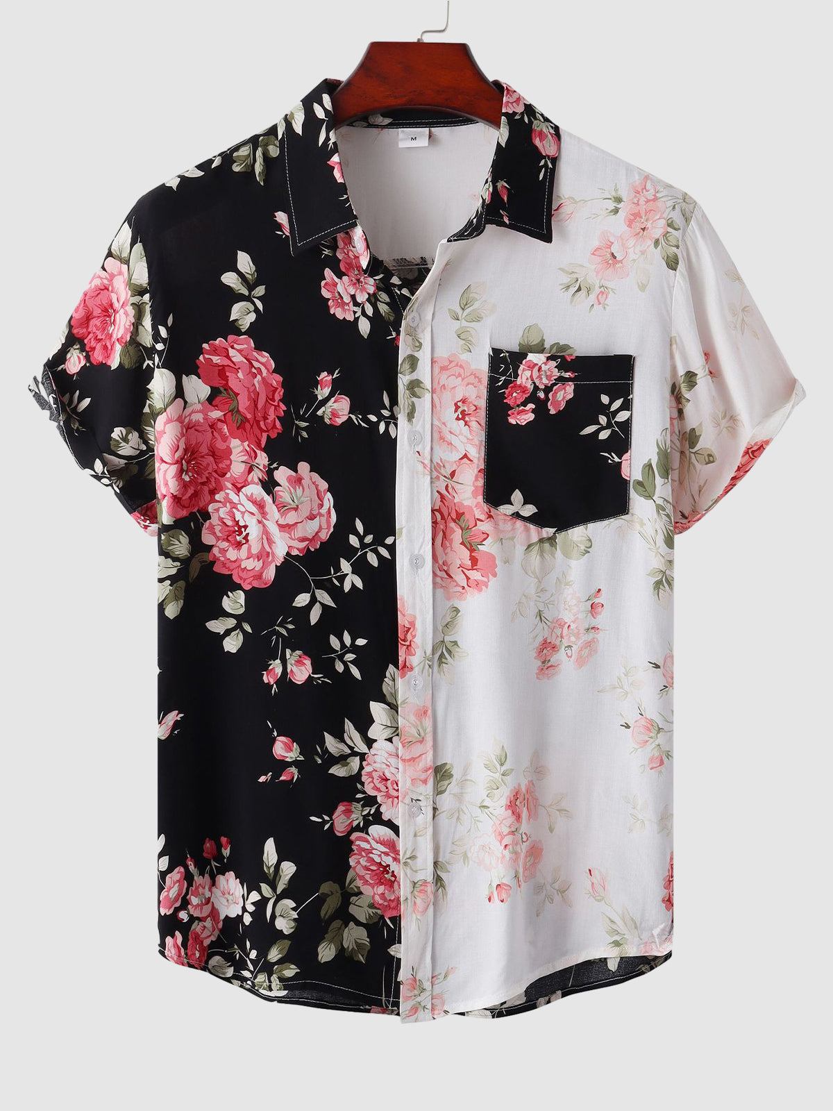 Men's Hawaiian Floral Patchwork Short Sleeve Shirt