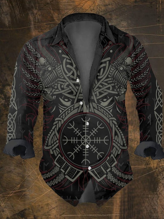 Men's Vintage Viking Print Long Sleeve Shirt