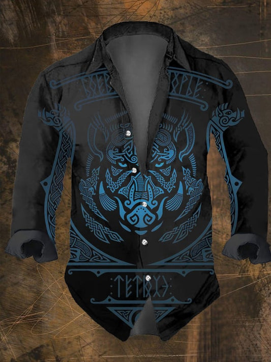 Men's Vintage Viking Print Long Sleeve Shirt