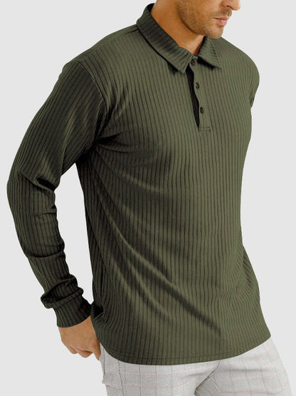 Men's solid color texture business casual POLO long-sleeved T-shirt