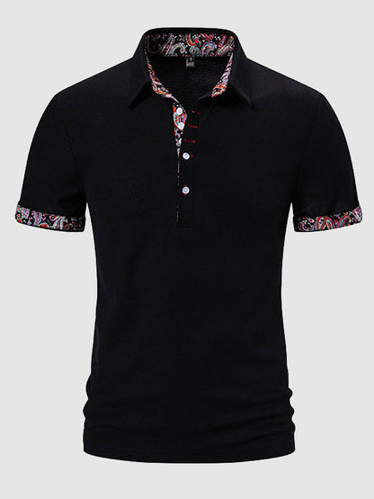 Men's Paisley Color Block Casual Business Lapel Short Sleeve POLO