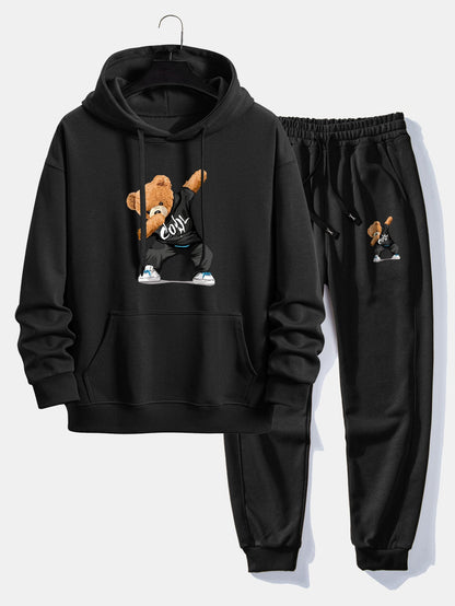 Cool Bear Print Relax Fit Hoodie & Jogging Pants Set