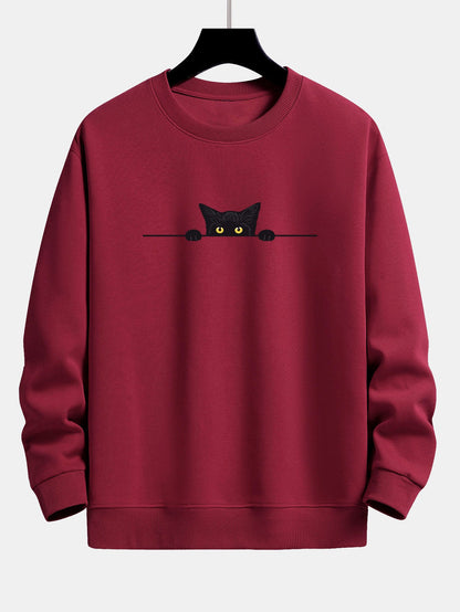 Black Cat Print Relax Fit Sweatshirt & Jogging Pants