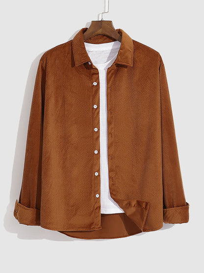 Men's corduroy geometric lapel button-down shirt