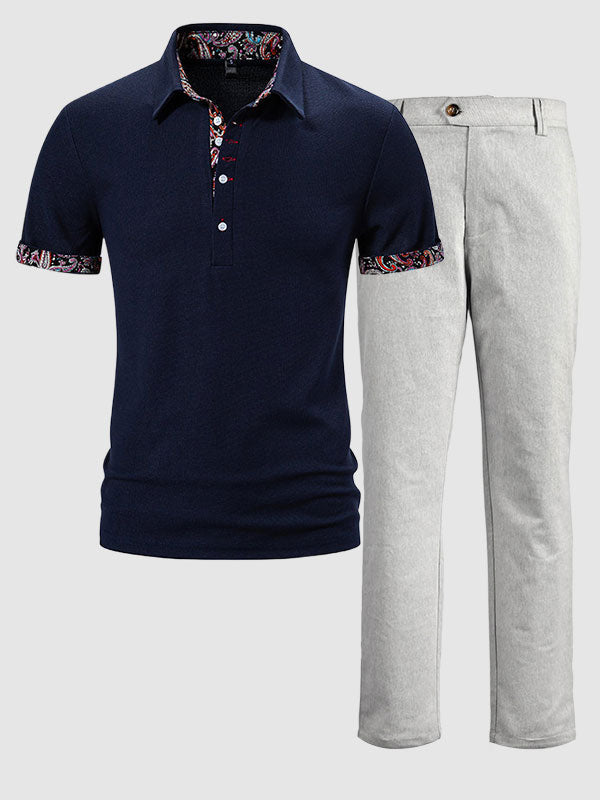 Men's Paisley color matching POLO casual pants set