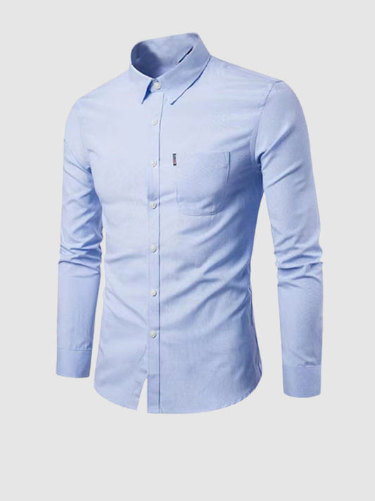 Solid Color Cotton Casual Button-Down Shirt Front Pocket Long Sleeves