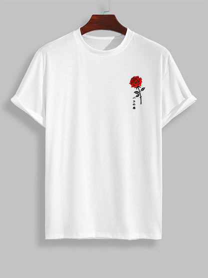 Men's Rose Print Short Sleeve T-Shirt