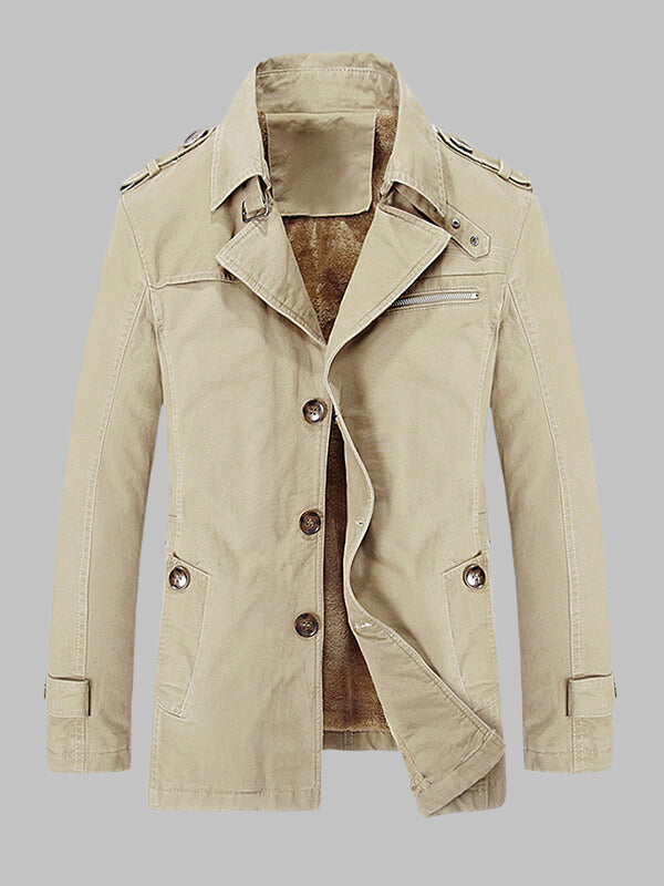 Men's Slim Fit Casual Lapel Fleece Lined Trench Jacket