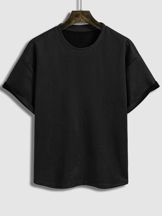 Men's Solid Color Suede Round Neck Short Sleeve T-shirt