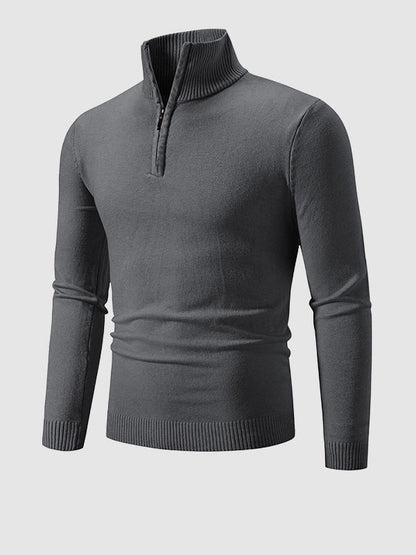 Men's Solid Color Quarter-Zip Collar Sweater