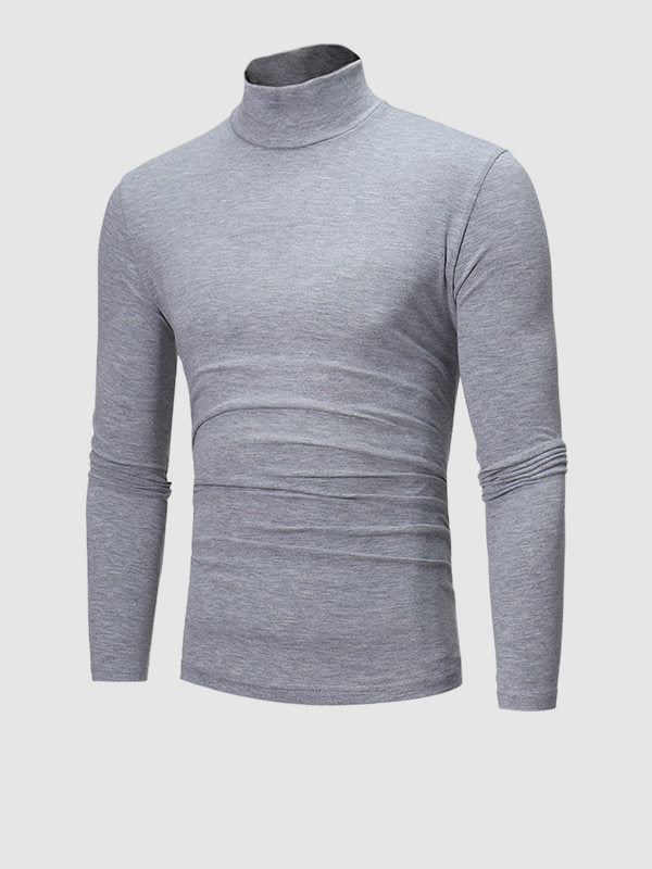 Men's Turtleneck Solid Color Lightweight Skin-Friendly Basic Pullover T-Shirt