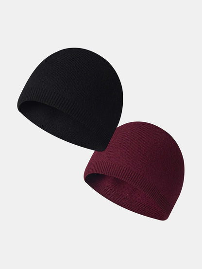 2 Pieces Solid Color Outdoor Cycling Warm Knit Beanie Hat