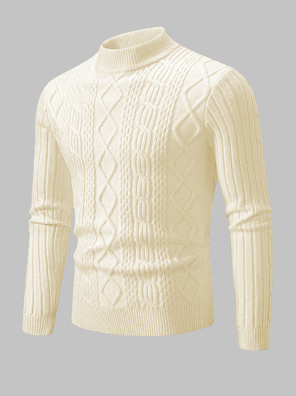 Men's Solid Color Geometric Slim Stand Collar Sweater