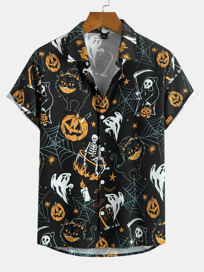 Skeleton Ghost Cat Button Up Shirt