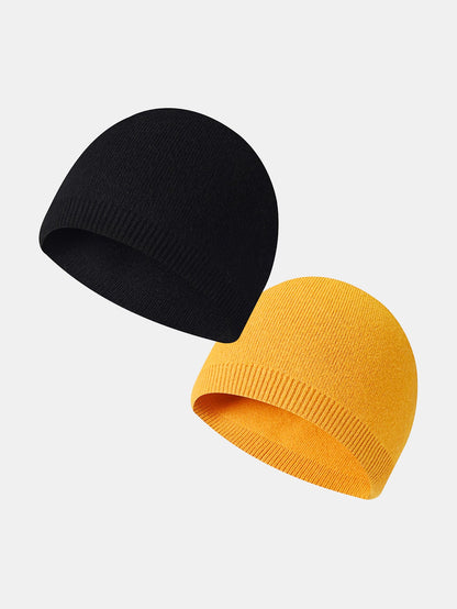 2 Pieces Solid Color Outdoor Cycling Warm Knit Beanie Hat