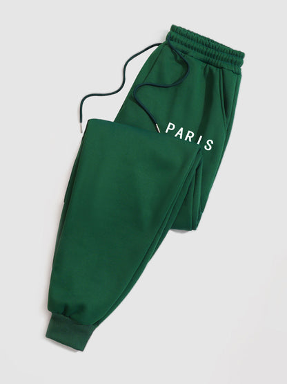 Men's "PARIS" letter print fleece casual sports set