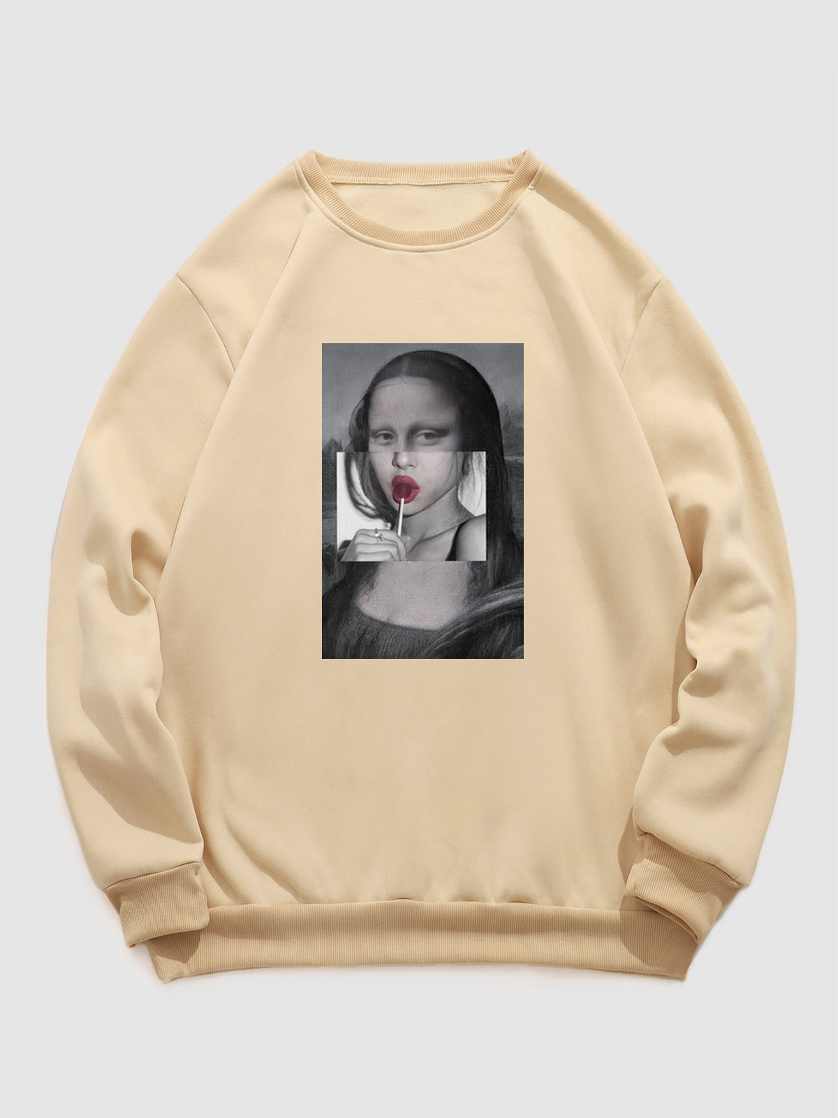 Men's Mona Lisa Pattern Print Casual Pullover Sweatshirt