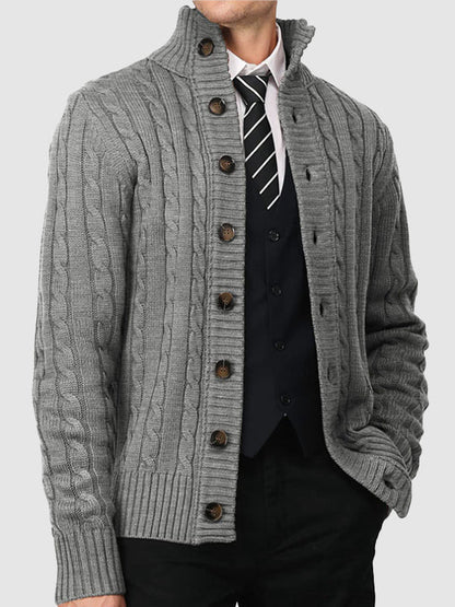 Men's solid color twist jacquard sweater knitted cardigan jacket