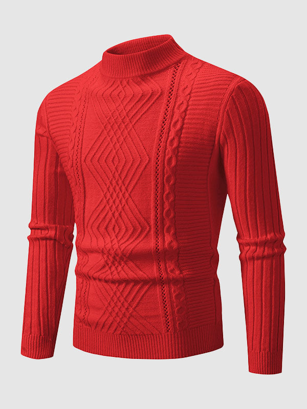 Men's Geometric Twist Slim Stand Collar Sweater