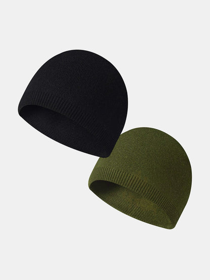 2 Pieces Solid Color Outdoor Cycling Warm Knit Beanie Hat