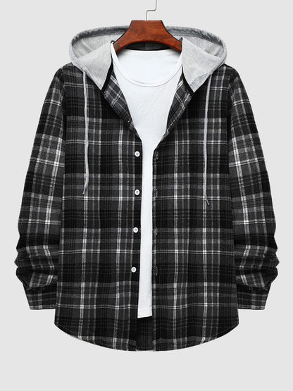 Men's Thin Plaid Casual Hooded Jacket