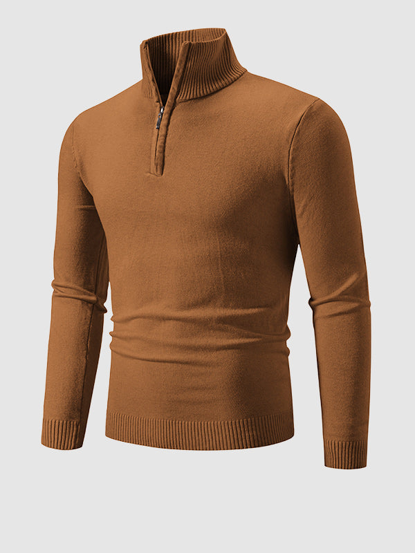 Men's Solid Color Quarter-Zip Collar Sweater