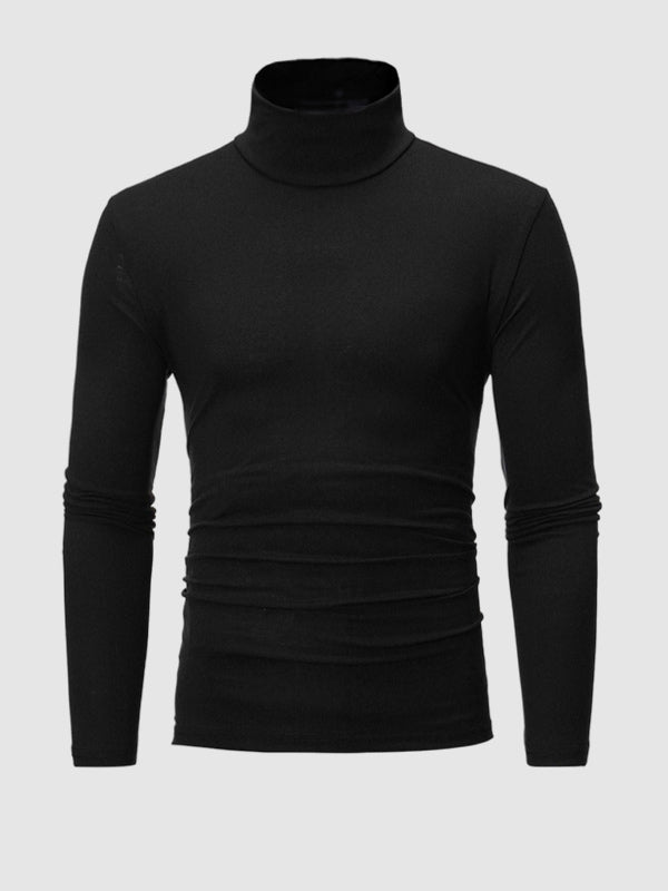 Men's Turtleneck Solid Color Lightweight Skin-Friendly Basic Pullover T-Shirt