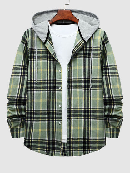 Men's Thin Plaid Casual Hooded Jacket