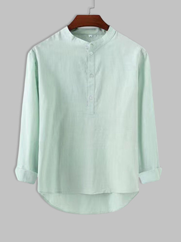 Men's Long-sleeve Half Placket Stand Collar Shirt green