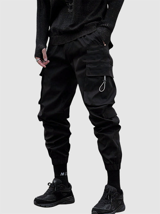 Men's Flap Pocket Drawstring Elastic Waist Streetwear Casual Cargo Pants