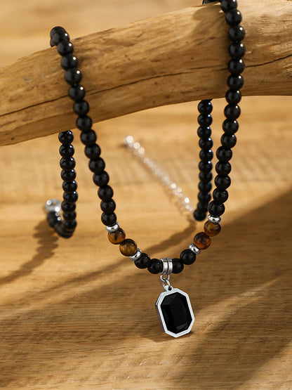 Men's simple and personalized tiger stone beaded necklace