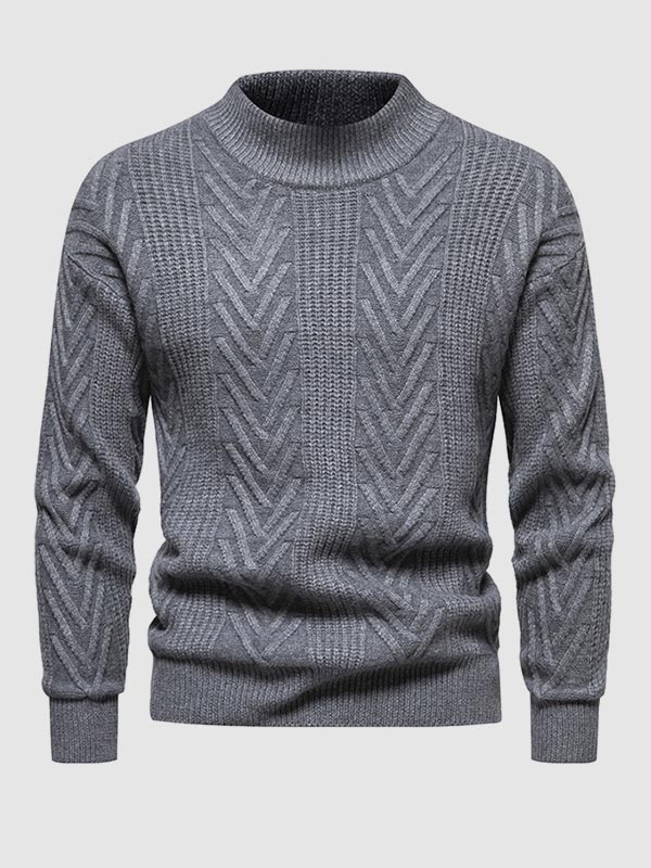 Men's solid color half turtleneck casual jacquard sweater