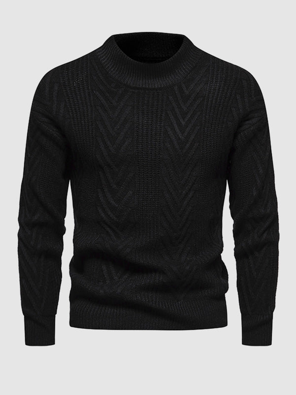 Men's solid color half turtleneck casual jacquard sweater