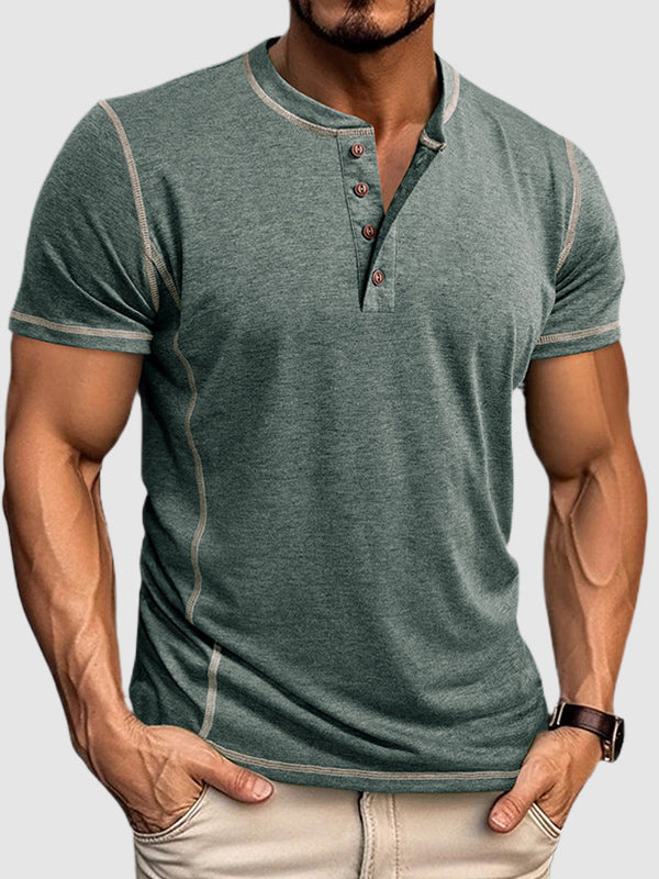 Men's Henry half-button color-blocked casual short-sleeved polo