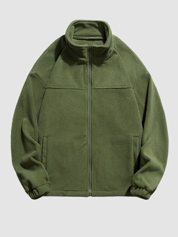 Men's solid color polar fleece casual coat green