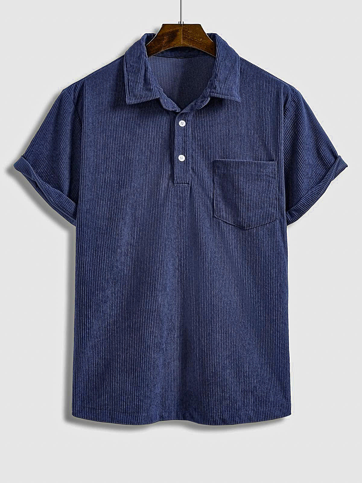 Men's Corduroy Half Button Short Sleeve POLO