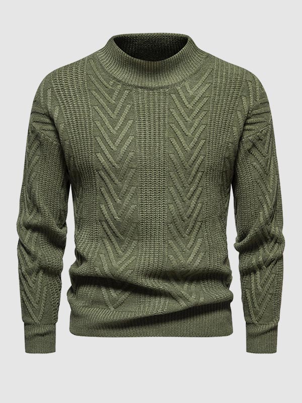 Men's solid color half turtleneck casual jacquard sweater