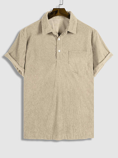 Men's Corduroy Half Button Short Sleeve POLO