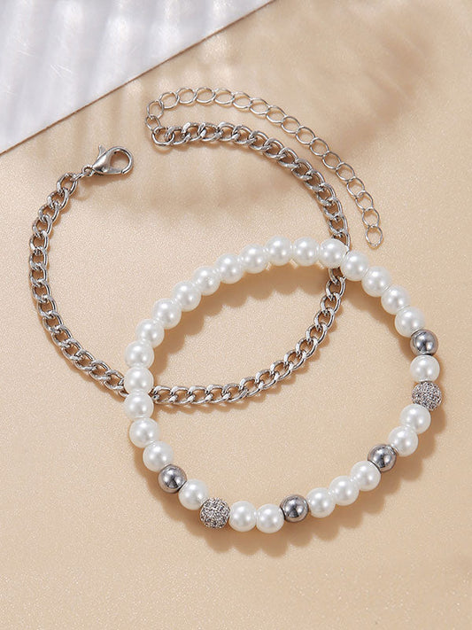 Zircon pearl bracelet 2 Pcs/set